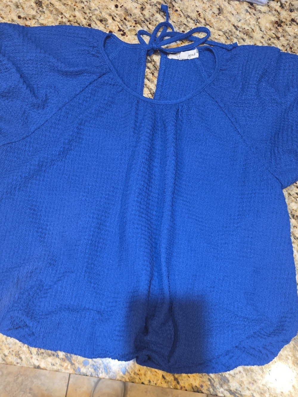 Women's Royal Blue Tie-Back Short Sleeve Blouse